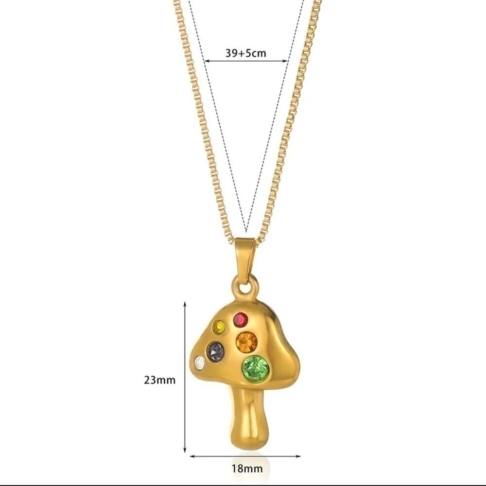 18K Gold Plated Bohemian Mushroom With Colored Zircon Inlay Necklace - Picture 4 of 5